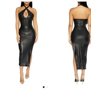 naked wardrobe crossover halter midi dress